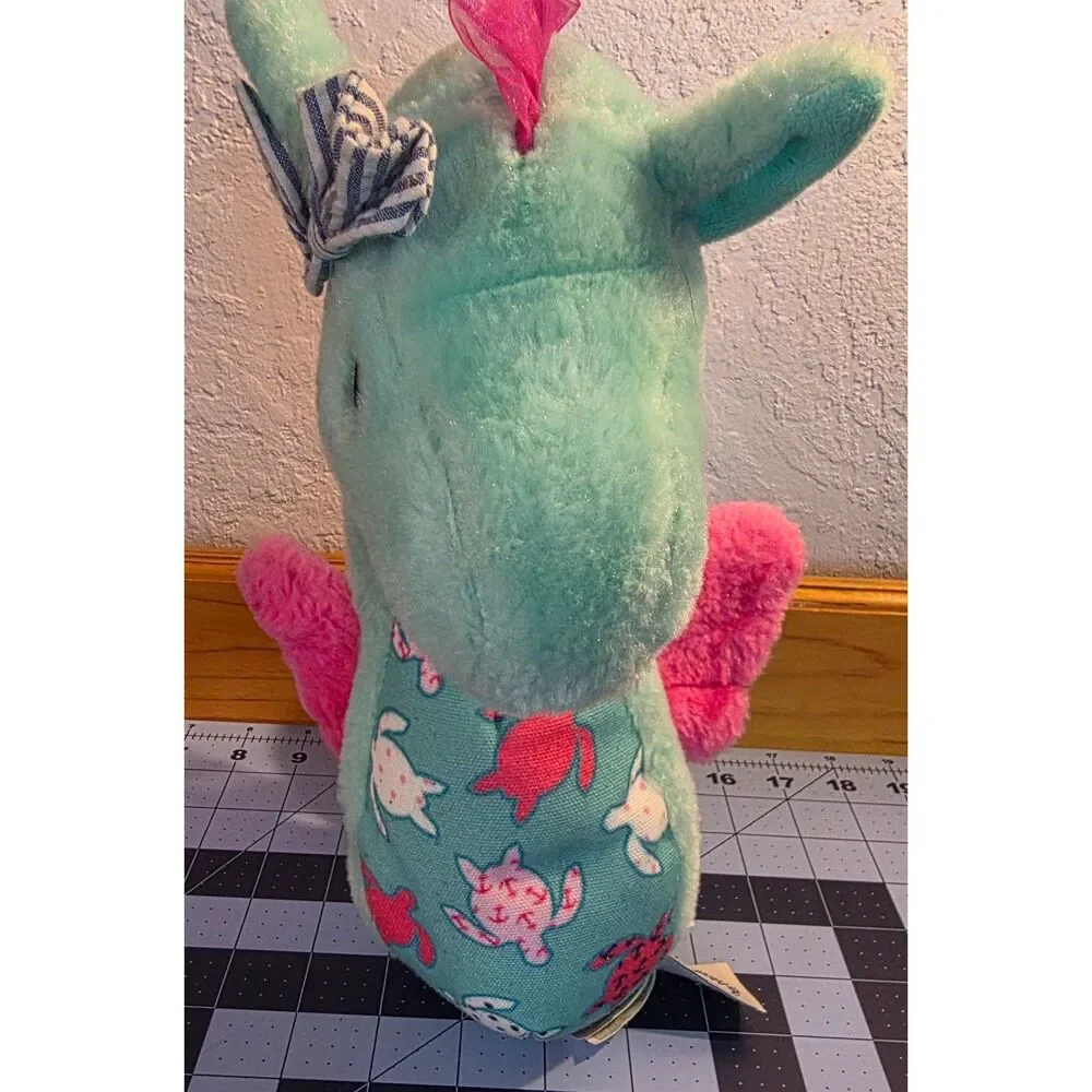 The Preppy Pelican Seahorse Plush Turtle Print Pink Fins Bow 9